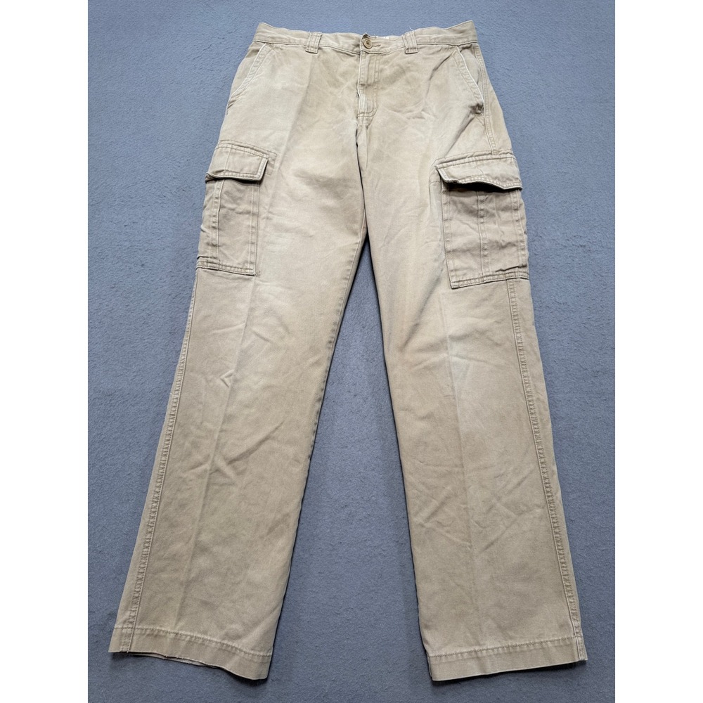 Y2K Old Navy Cargo Pants Men's 30x32 Beige Straight Leg Cotton Utility Workwear